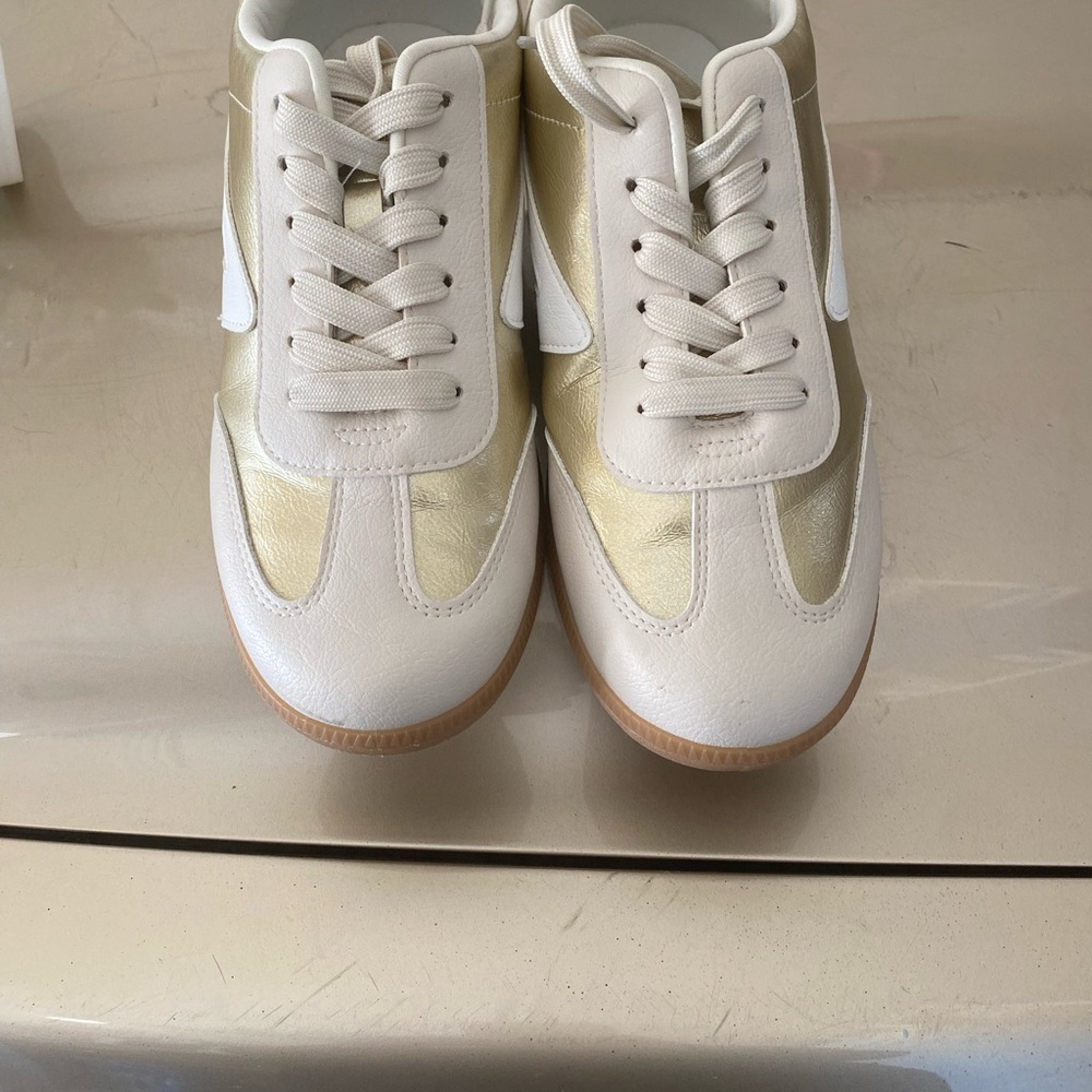 DV by Dolce Vita Gold and White Sneakers